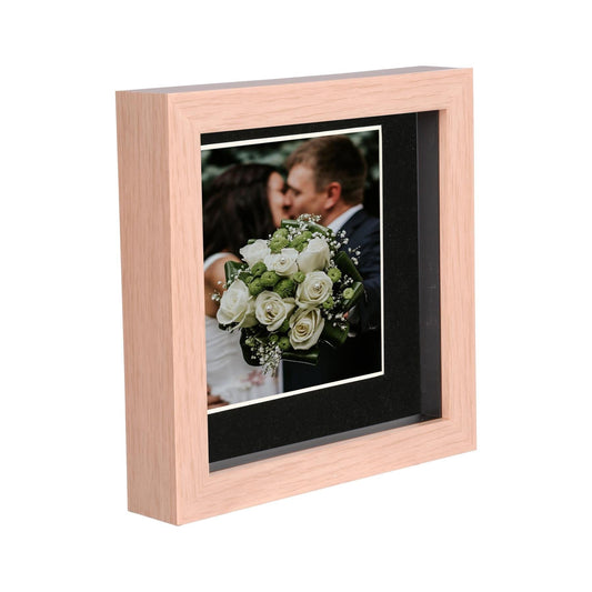 6 x 6 Light Wood 3D Deep Box Photo Frame - with 4 x 4 Mount