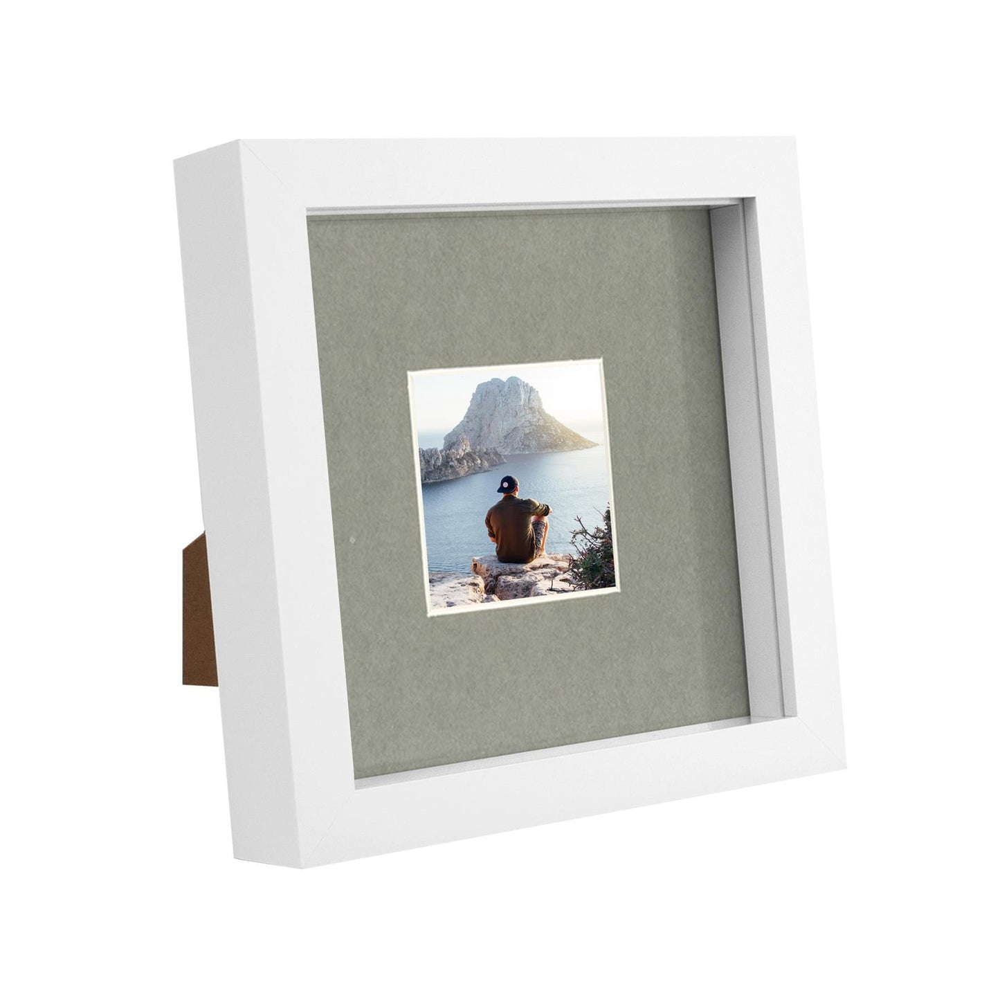 6 x 6 White 3D Box Photo Frame - with 2 x 2 Mount