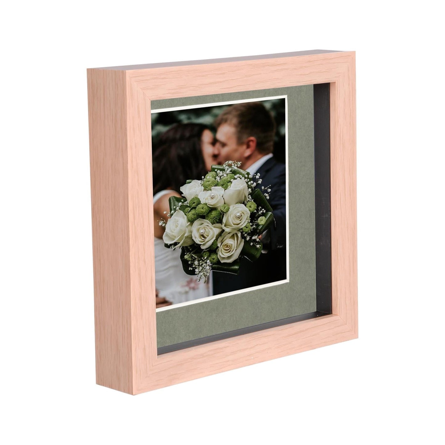 6 x 6 Light Wood 3D Deep Box Photo Frame - with 4 x 4 Mount