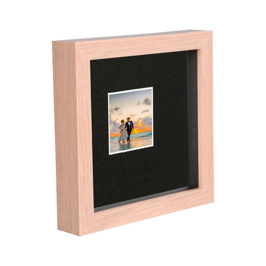 6 x 6 Light Wood 3D Deep Box Photo Frame - with 2 x 2 Mount