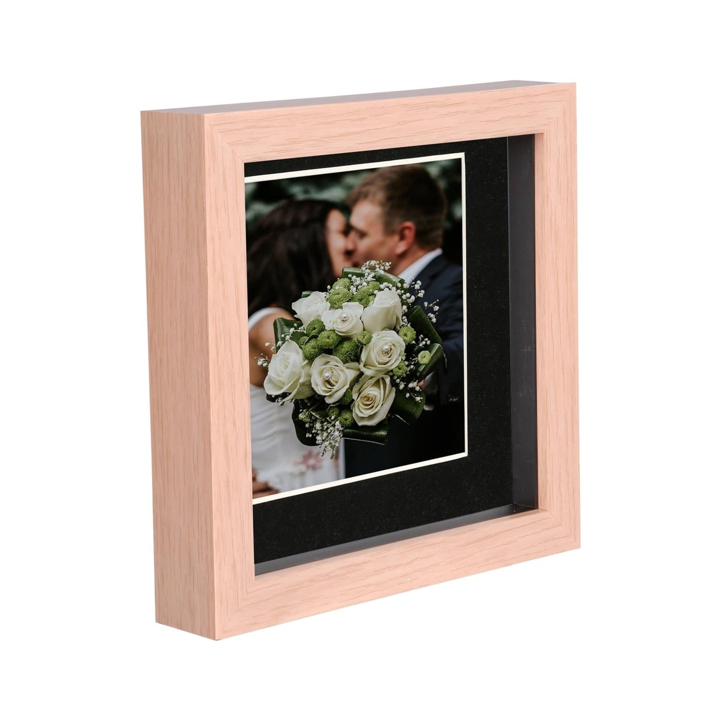6 x 6 Light Wood 3D Deep Box Photo Frame - with 4 x 4 Mount
