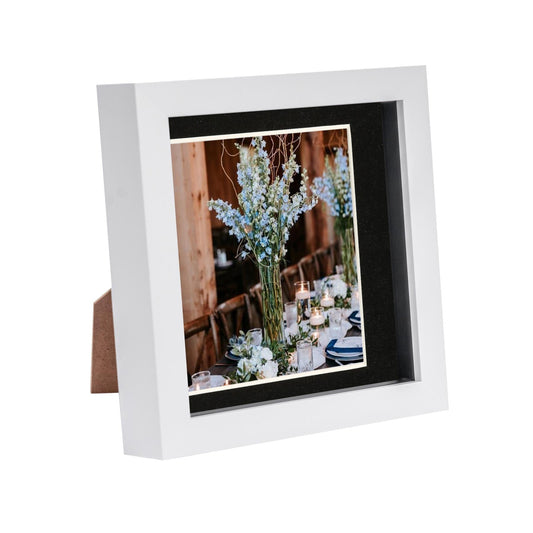 6 x 6 White 3D Box Photo Frame - with 4 x 4 Mount