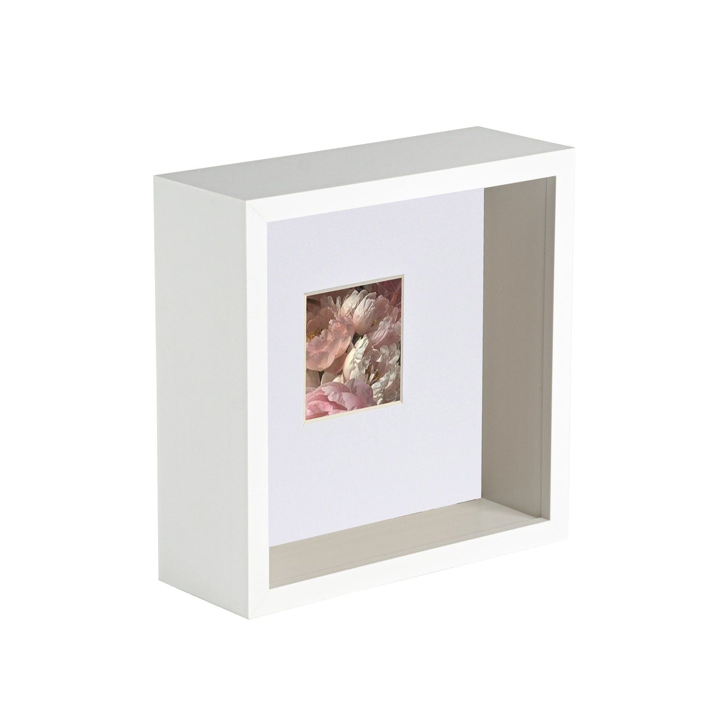 6 x 6 3D Deep Box White Photo Frame with 2 x 2 Mount