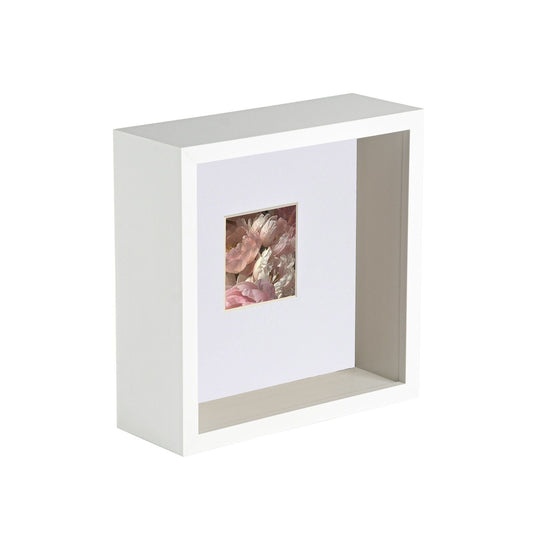 6 x 6 3D Deep Box White Photo Frame with 2 x 2 Mount