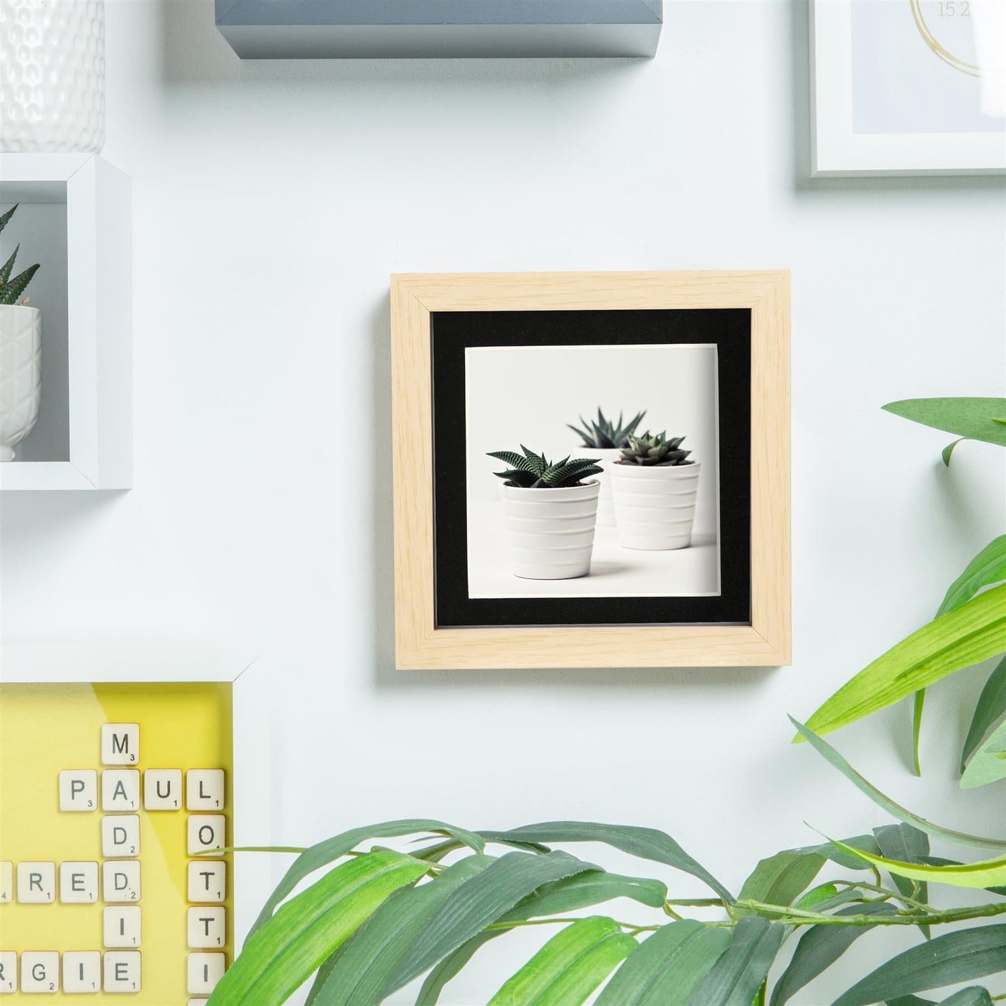 6 x 6 Light Wood 3D Deep Box Photo Frame - with 4 x 4 Mount